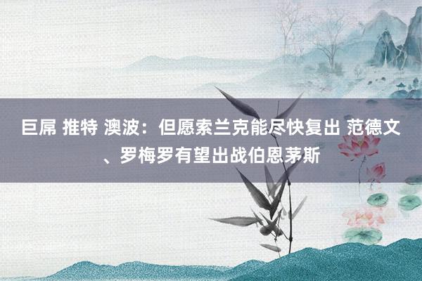 巨屌 推特 澳波：但愿索兰克能尽快复出 范德文、罗梅罗有望出战伯恩茅斯